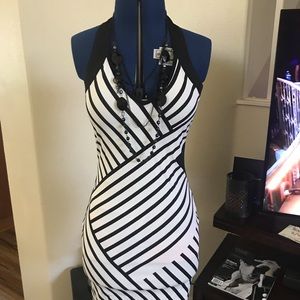 Black and white striped party dress